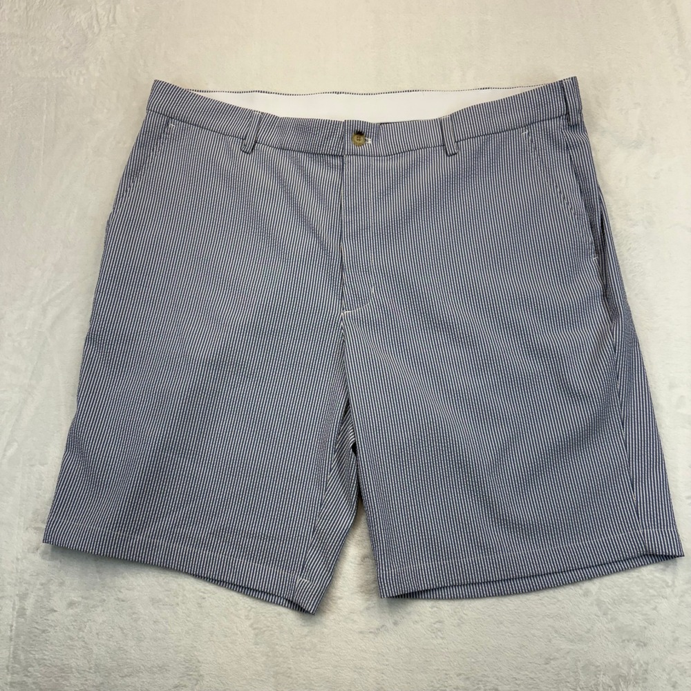 Greg Norman Shark Mens 40 Blue White Seersucker Striped Golf Shorts